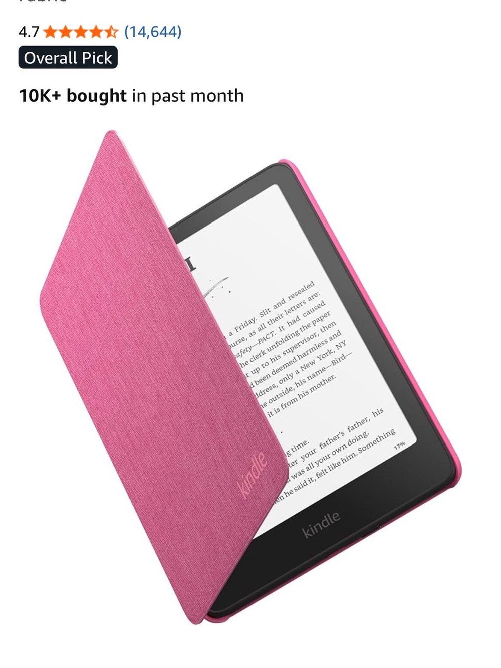 NIB Amazon Kindle Papaerwhite & Kindle Colorsoft Fabric Cover in Raspberry